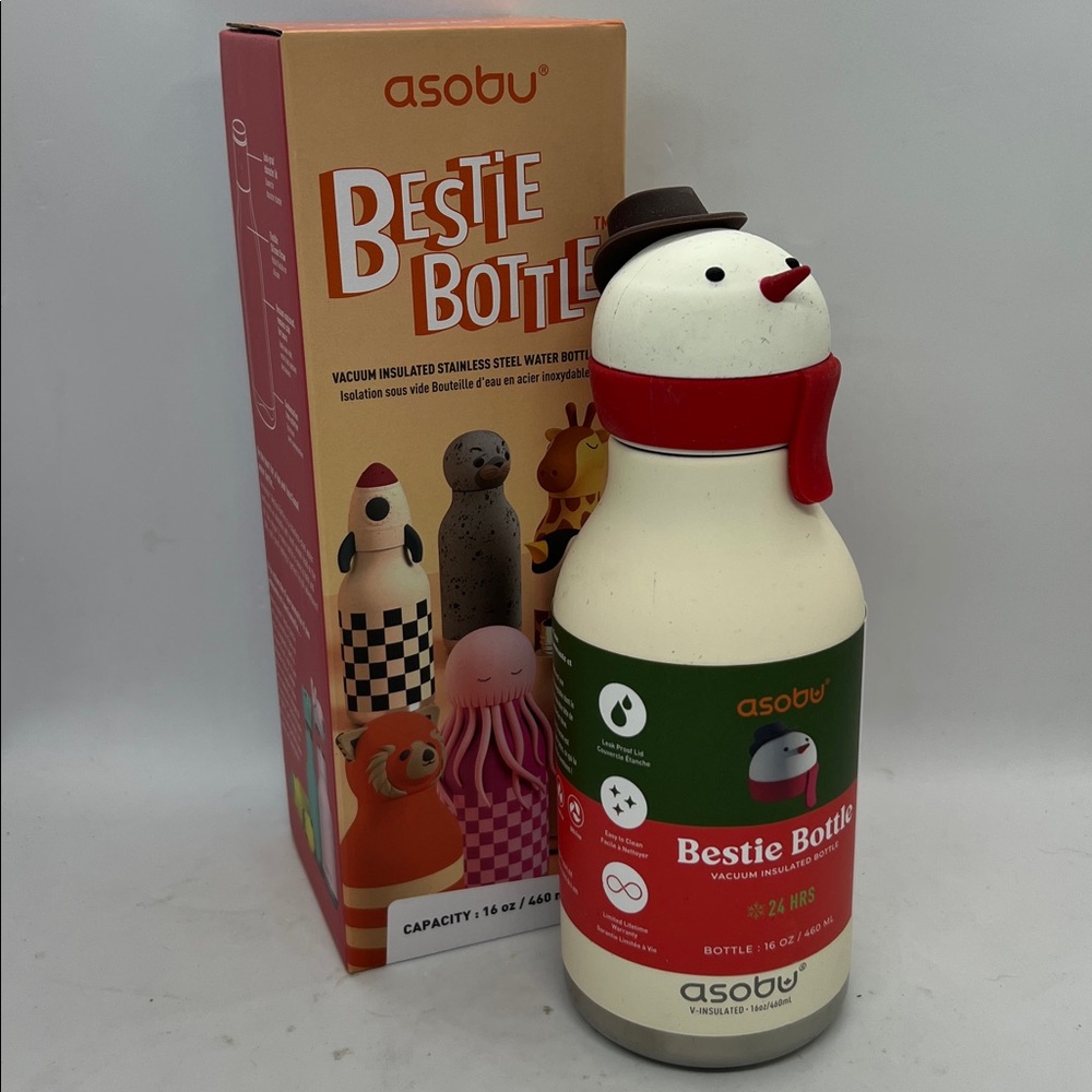 Asobu Bestie Bottle Snowman Vacuum Insulated NIB